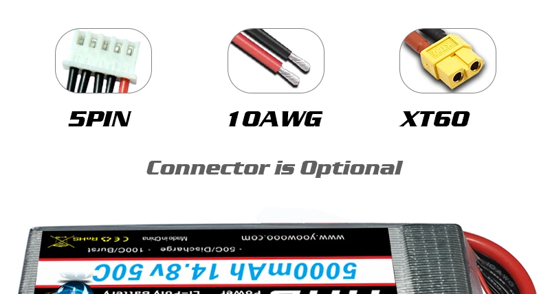 HRB Lipo Battery, SPIN 1OAWG XT6O Connector I5 Optional Aenen