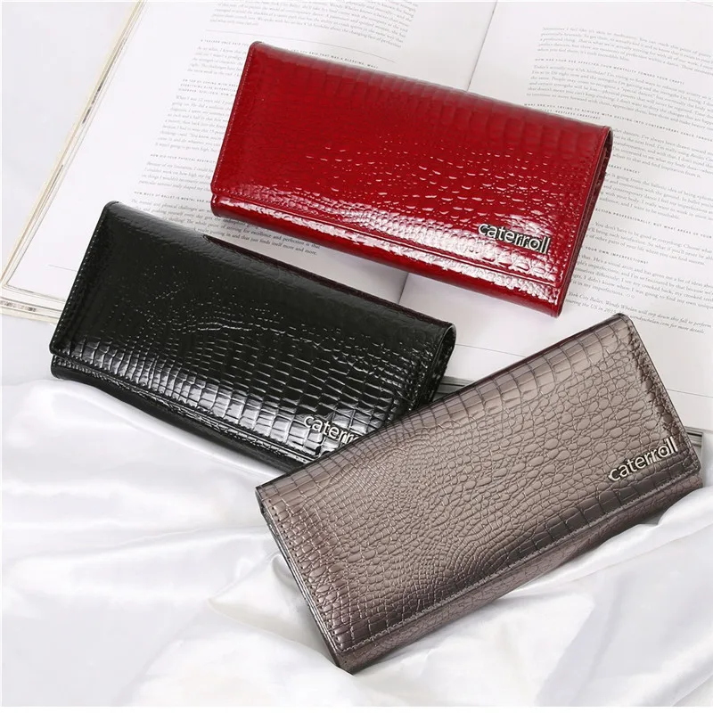 Kopen Lange Portemonnee Vrouw Echt Leer Vrouwen Portefeuilles Rode Dames Portemonnees Luxe Merk Vrouwelijke Geld Zak