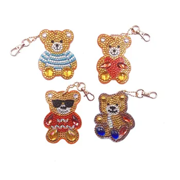 

Polo Cute Bear Pattern Diamond Keychain 4Pcs Keyring Keybuckle Jewelry Diamond Painting Embroidery DIY Special Shaped DS016