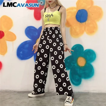

Orange Black Blue Daisy Floral Kawaii Boho String High Waist Pocket Loose Lolita Summer Pant Korean Harajuku Trouser Women Cute
