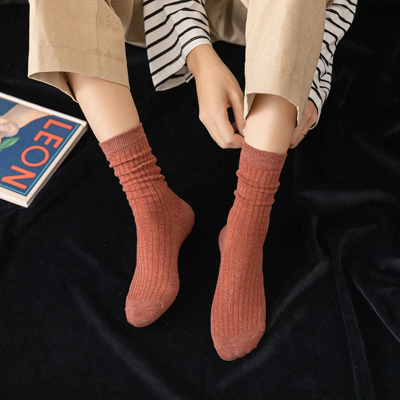 CARTELO Spring Women Solid Color Thin Socks Ladies Middle Tube Socks Colorful Cusal Girls Breathable Cotton Adult Casual Sox