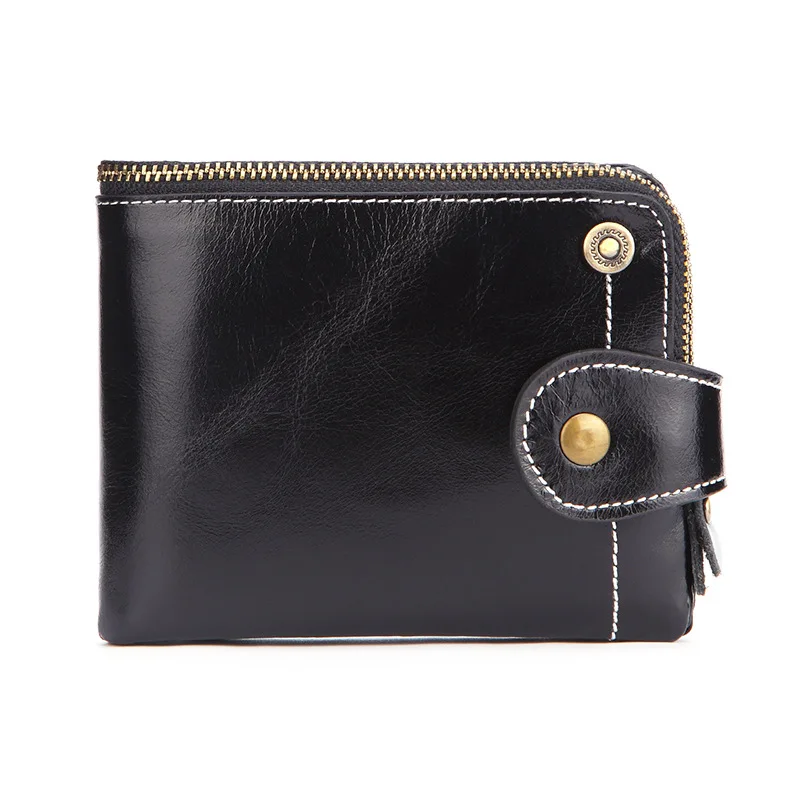 

Women wallet high quality genuine Leather short style money bag Fashion Oil Wax Leather Lady hasp Coin Purse card holder