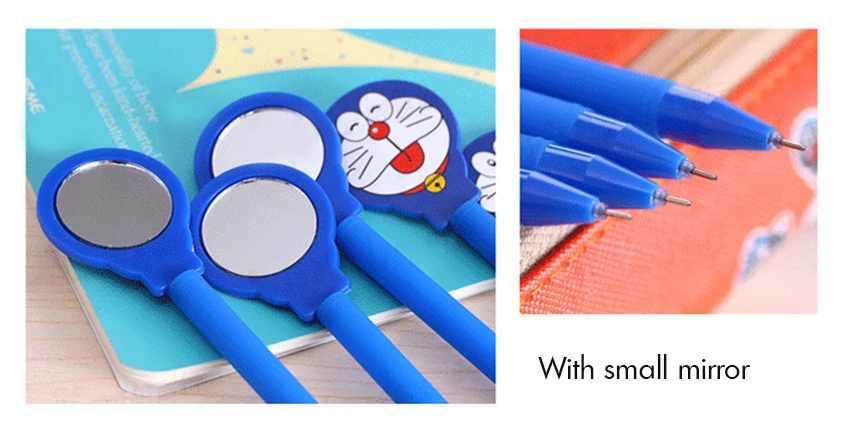 Doraemon Expression Gel Pen With Small Mirror, 0.5mm, Black Ink Maker Pen School Office Student Exam Writing Stationery Supply