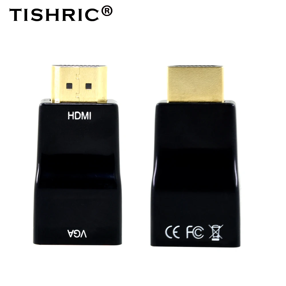 Black no Audio TISHRIC HDMI к VGA адаптер/конвертер 4K HD 1080P Дисплей аудио кабель мужчин и женщин HDMI кабель для ПК ноутбук ТВ коробка - Цвет: Black no Audio