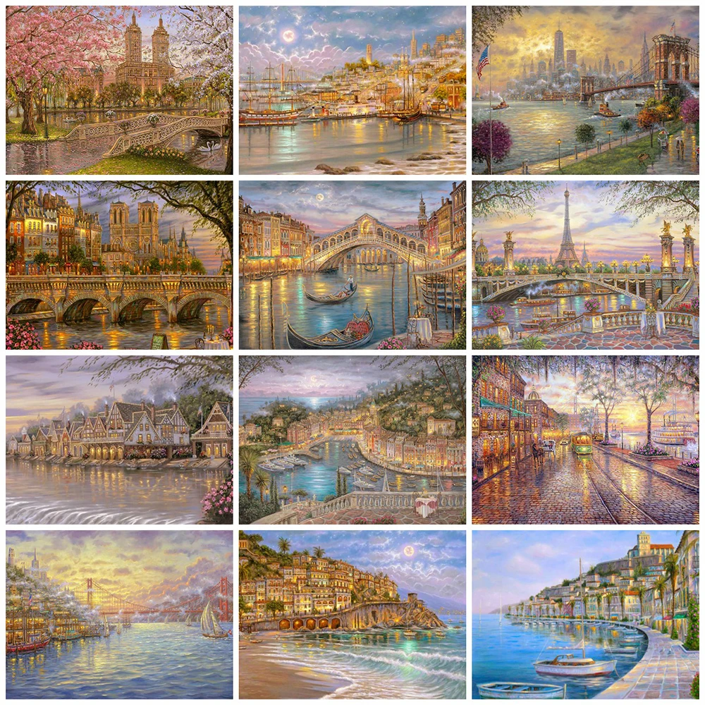 EverShine Diamond Painting Full Square Drill City Cross Stitch Mosaic Landscape Home Decor Building Handmade Hobby Gift | Дом и сад