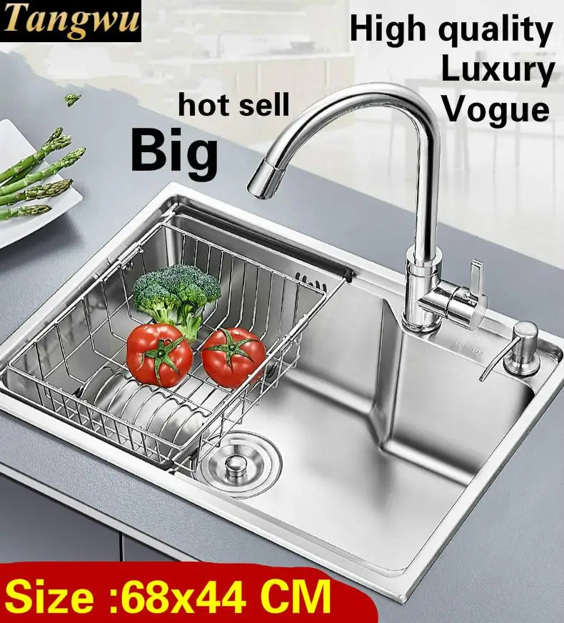

Бесплатная доставка, большая роскошная кухонная раковина для мойки овощей из нержавеющей стали 304 680x440 мм