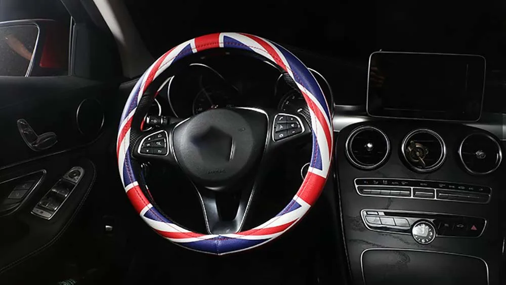 Universal Union Jack 38CM PU Leather Car Steering Wheel Cover Decoration For Mini Cooper JCW S Clubman Countryman Car Styling