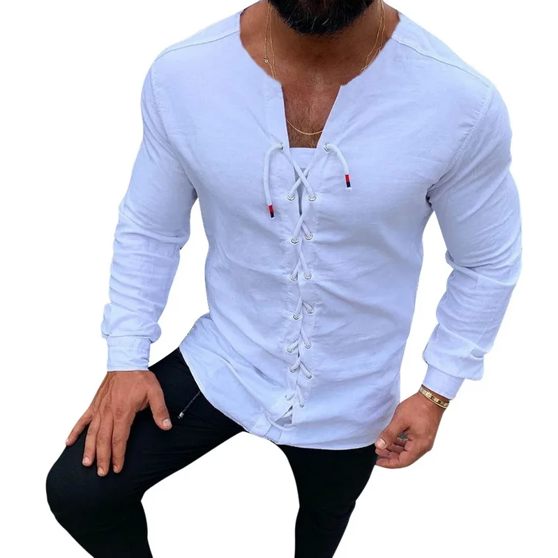 Повседневные рубашки Slim Fit с круглым вырезом и длинными рукавами, одежда для мужчин, Осенние повседневные однотонные хлопковые блузки Harajuku, модный бренд