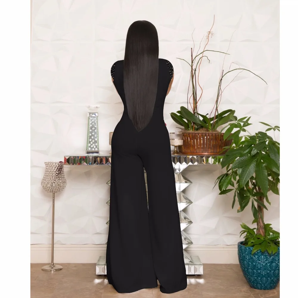 Lemon Gina new Sexy Deep V-Neck Short Sleeve Wide Leg High Waist Sash Bodysuit jumpsuit YM-8429