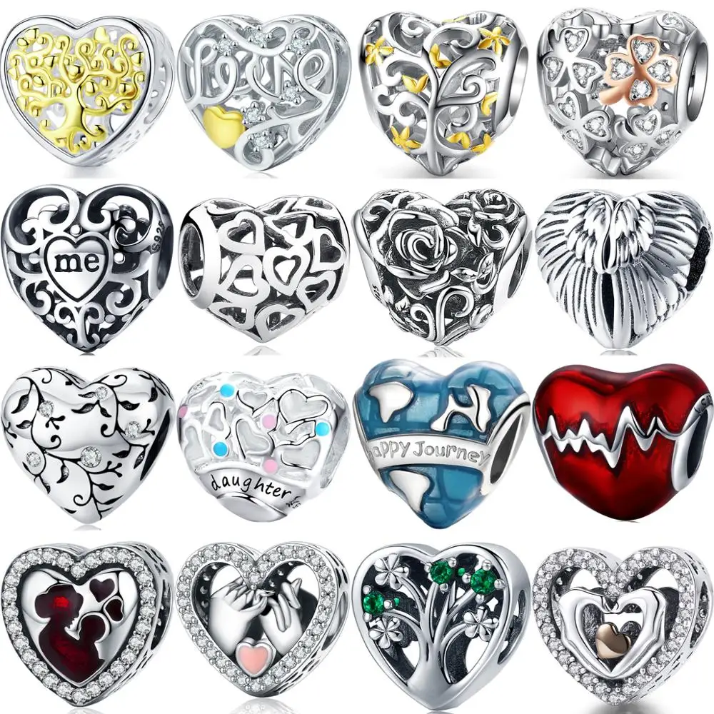 Fit Pandora Шарм браслет сердцевидные бусины Подвески 925 стерлингового серебра оригинальные модные серебряные ювелирные изделия изготовление Горячая