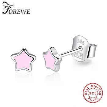 

Forewe Pink Star Stud Earrings Simple Fashion Earrings 925 Sterling Silver With Enamel For Women Children Girls Jewelry Gift