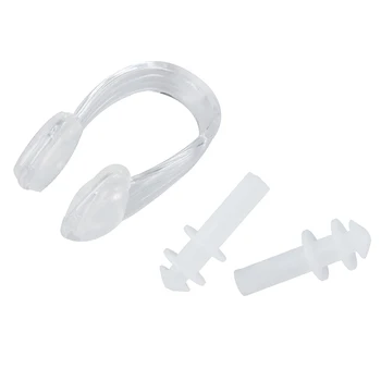 

Clear Wht Silicone Earplug + Nose Clip Set for Swimming