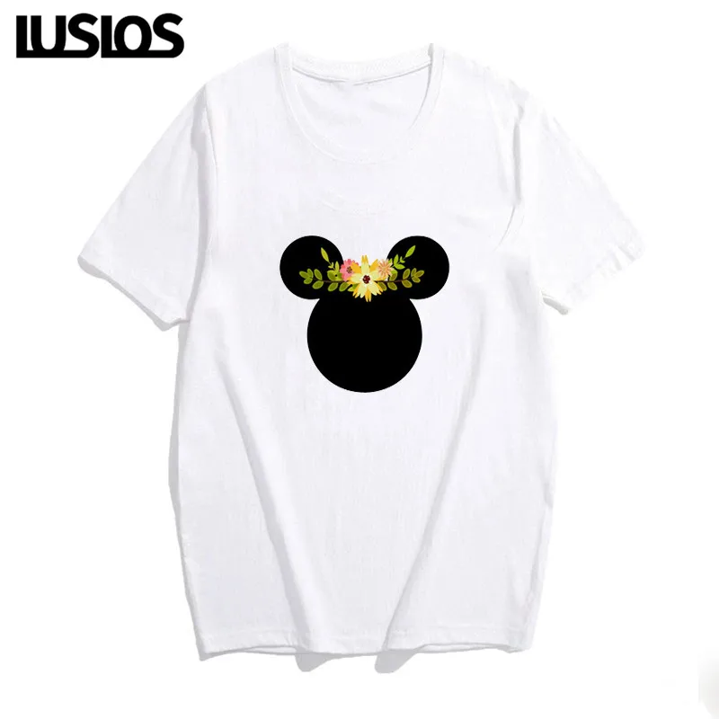 LUSLOS mouse футболка женская цветочная Минни футболка женская Kawaii летние футболки с короткими рукавами топы милая майка с рисунком футболка женска