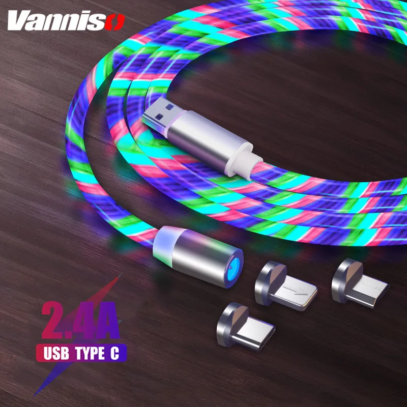 

Vanniso 2.4A 1M LED Magnetic USB Cable for iPhone Xs Max USB Type C Cable Micro USB Cable for Samsung S8 Xiaomi Note 7 LG USB C