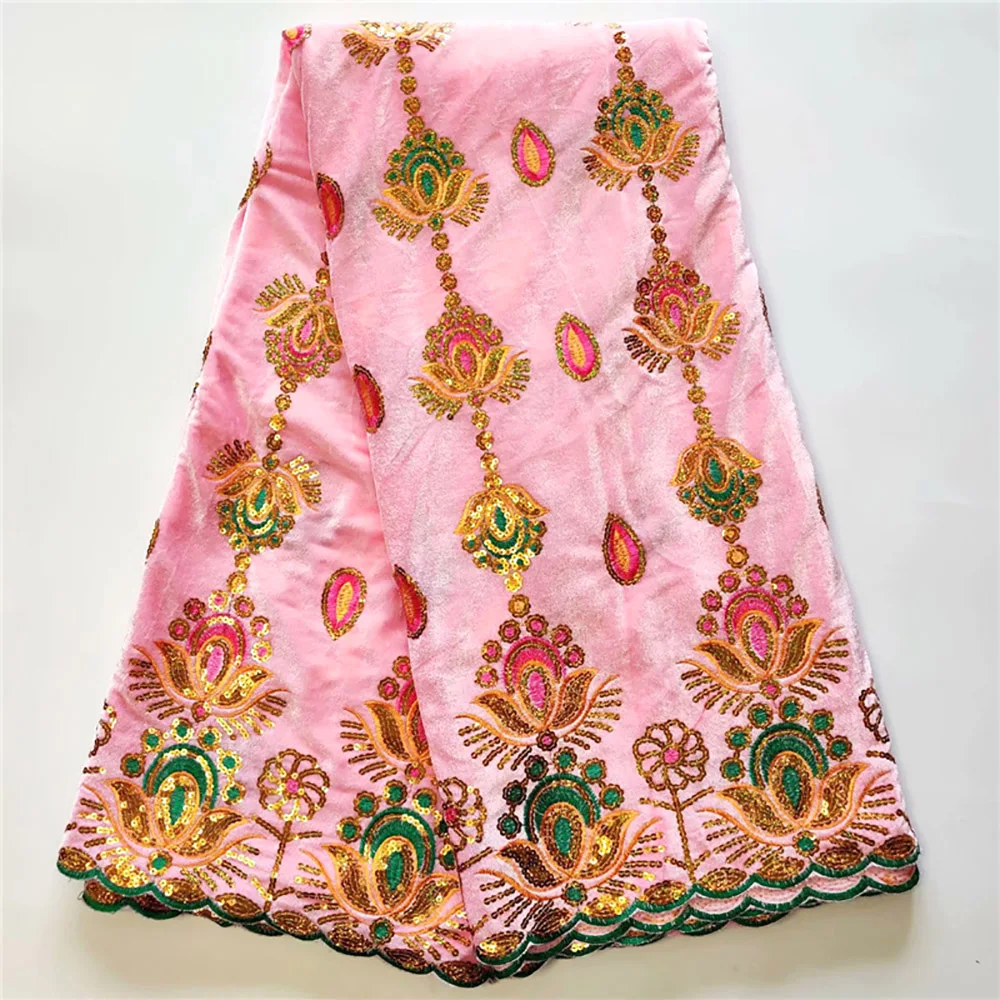 Детская розовая бархатная блестящая ткань высокого качества нигерийская блестящая шелковая ткань для вечернего платья африканская кружевная ткань VE-042