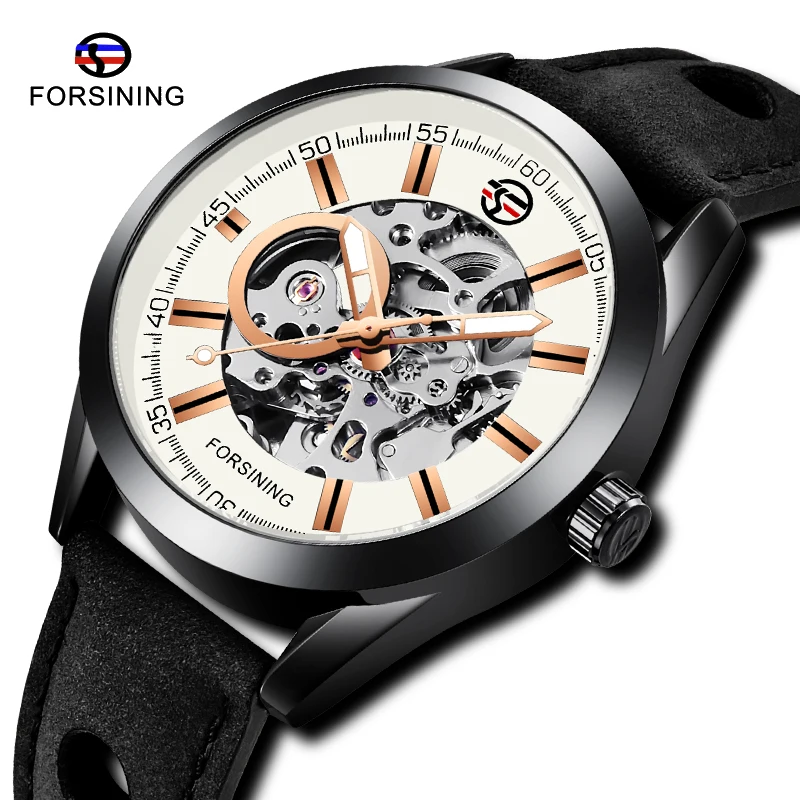 

FORSINING Luxury Watch Men Fashion Skeleton Automatic Watch Mechanical Wristwatch Luminous Hands Leather Strap Band Watch