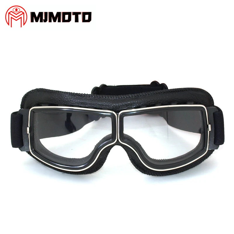 MJMOTO винтажные кожаные очки для мотокросса, очки для мотокросса, очки для мотоциклетного шлема, Круизер, скутер, очки для езды на велосипеде