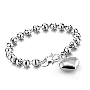 

Hot sale woman heart-shaped silver bracelet Fashion simple solid 925 sterling silver bracele jewellery girl hand catenary gifts
