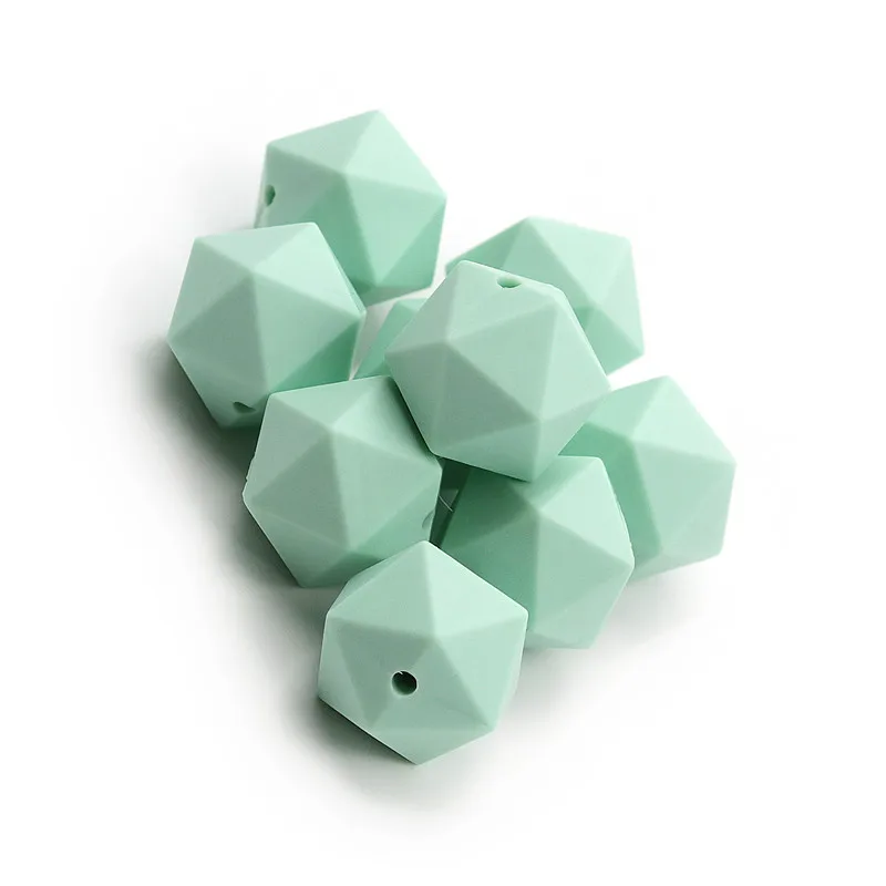 17 мм Icosahedron, силиконовые бусины, мята, зеленый, пищевой, для прорезывания зубов, Детские Прорезыватели, для ухода за ребенком, ювелирные изделия, игрушки