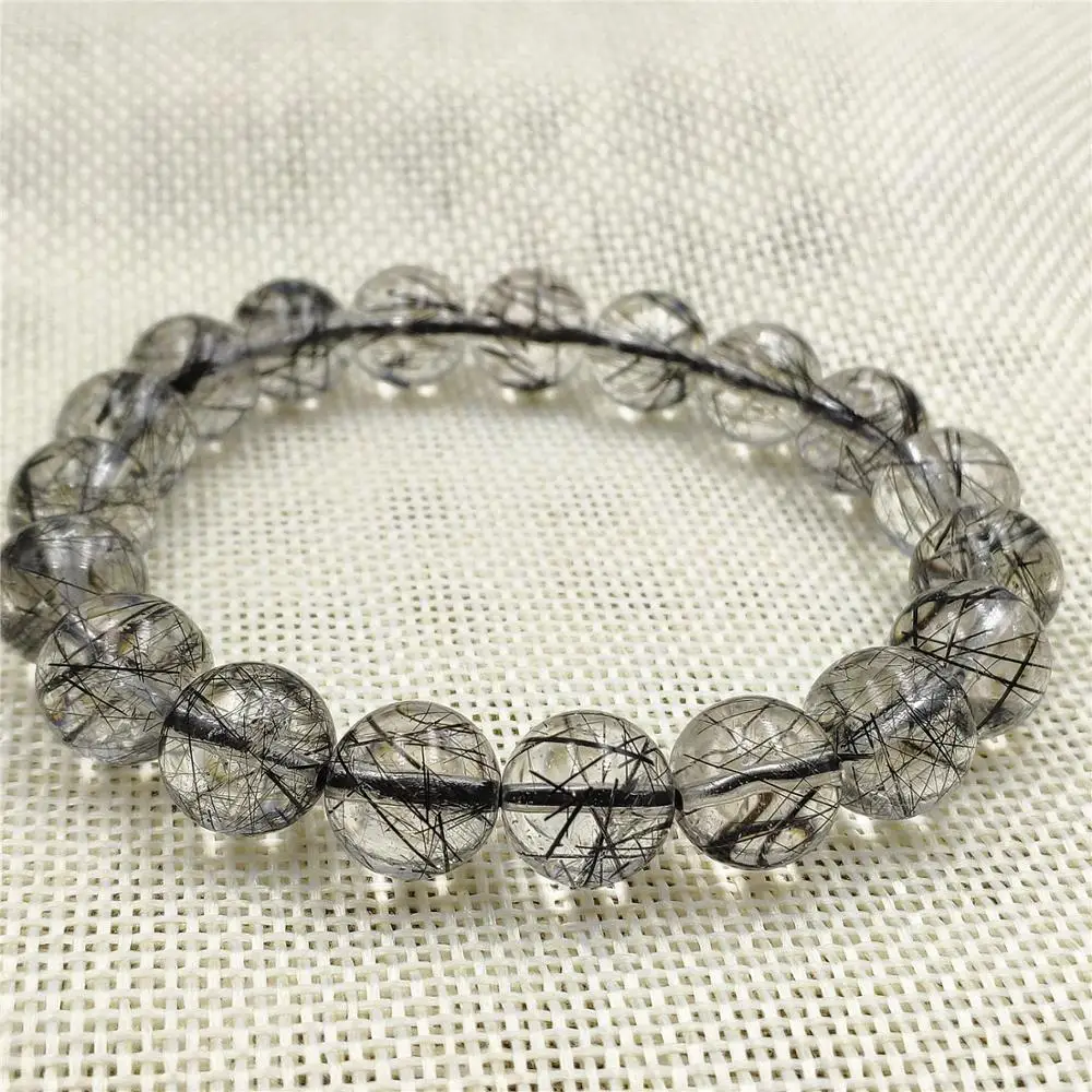 

11mm Top Natural Black Rutilated Quartz Crystal For Women Men Round Beads Wealthy Stone Bracelet From Brazil Reik Stone AAAAA