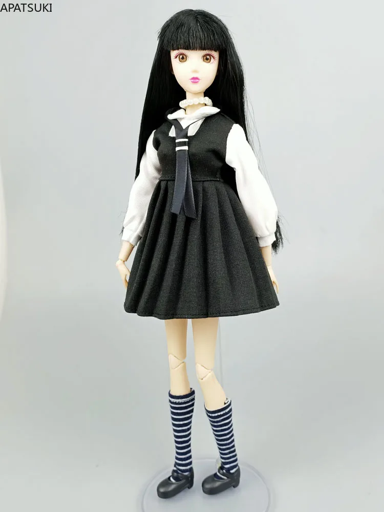 Fashion Doll Clothes Set For Barbie Doll Costume Students Suit Black White Dress Fashion Outfits Dollhouse Accessories 1/6 Toys
