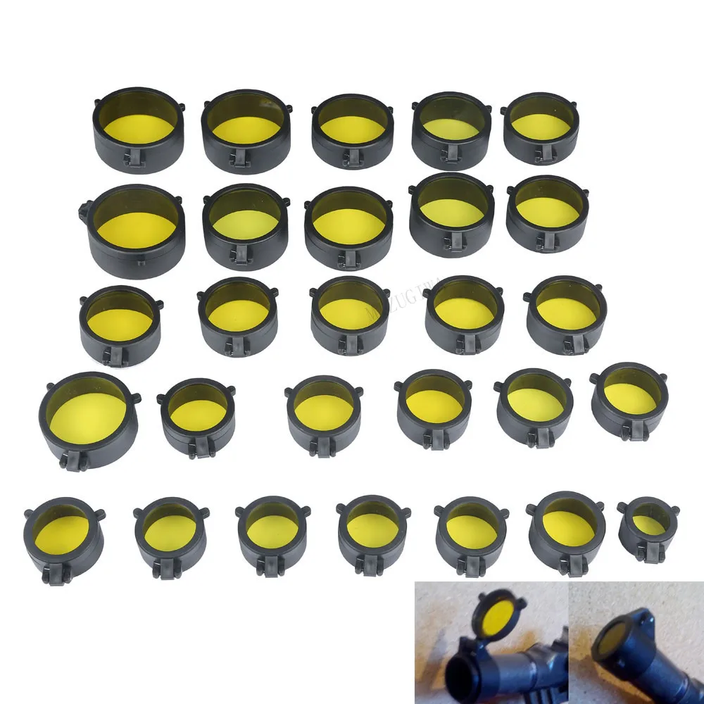 Transparent Rifle Scope Cover Protection 30mm-69mm Lens Cover Flip Up Quick Spring Cap Yellow Objective Lense Lid Hunting rifle scope lens cover rifle scope protector