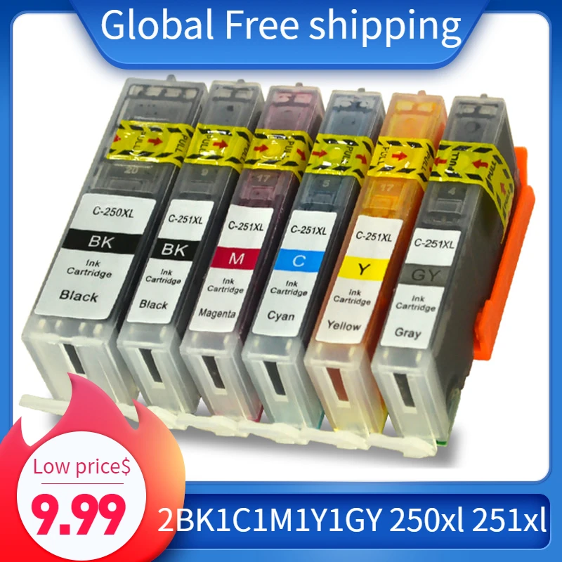 

6PCS 250 251 ink cartridge For Canon pgi250xl cli251xl MX922 IX6820 MG5420 MG5422 MG5520 printer ink cartridge Special price