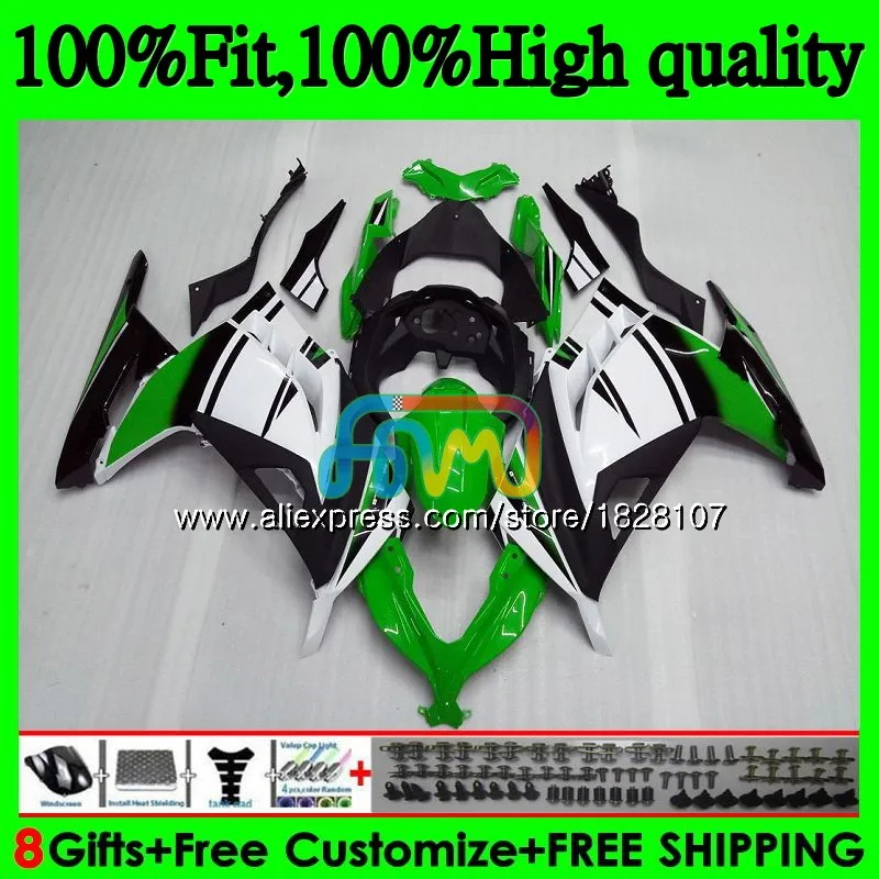 Инъекции для KAWASAKI ZX3R EX300 EX ZX 300R 4BS. 16 ZX-3R ZX300R 13, 14, 15 лет, зеленого и белого цветов, возраст от 16 до 17 лет 2013 обтекатели