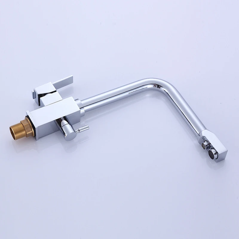  3 Way Water Filter Kitchen Taps Square Commercial Brass Single Hole Double Handles Swivel Spout Sin - 4000473452446