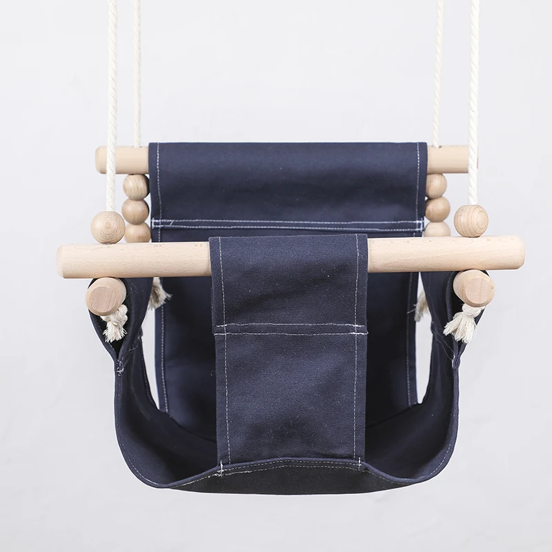 1Set Baby Swing Chair Wood Linen Hanging Chair Children Small Outside Indoor Swing Chairs Blue Kids Furniture Handmade Install