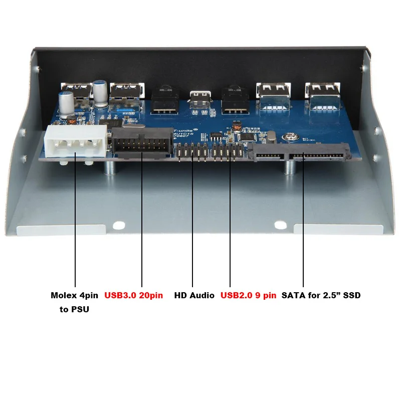 5,25 USB аудио спереди Панель док-станция USB 3,1 USB-C Тип C USB3.0 USB 2,0 многопортовый сплиттер w/встроенный USB 3,0 до 2,5 SATA 3 адаптер