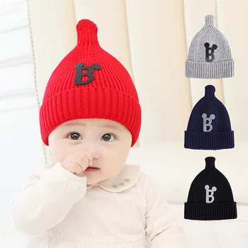 

Autumn Winter Newborn Kids Caps Cute Warm Baby Alphabet Print Hats Knitted Wool Hemming Caps Hot