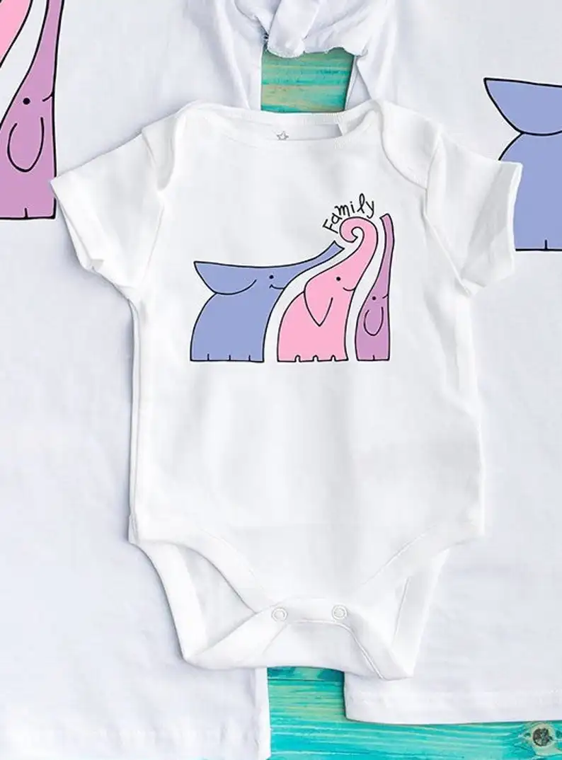 Elephant T-shirts Elephant Daddy Shirt Elephant Mommy Shirt Elephant Baby Bodysuit Funny Family - Цвет: P2320C