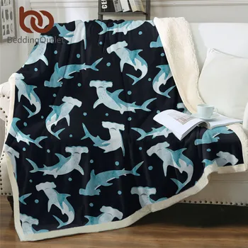 

BeddingOutlet Cute Shark Sherpa Blanket Kids Cartoon Fish Custom Blanket Underwater Animal Cobertor Seaweed Ocean Plush Blanket