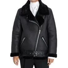 Зимние женские пальто из овчины, утолщенная модная женская шуба из искусственной кожи с мехом, кожаная куртка с меховой подкладкой, куртка Авиатор A33