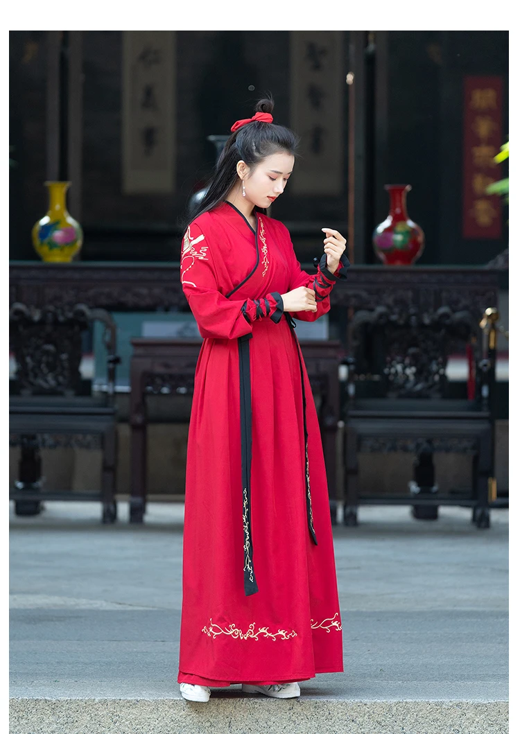 Улучшенный Hanfu Мужской воин красный китайский народный женский костюм для танцев Сказочный элемент древняя китайская принцесса Хань косплей одежда DL4186