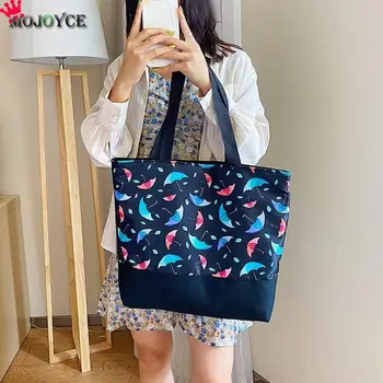 

Casual Canvas Women Shoulder Shopping Bag Flower Printed Large Capacity Handbag Popular Simple Female Daily Bag
