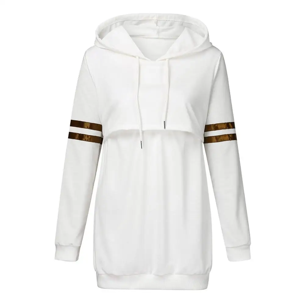Pregnant Women Autumn And Winter Striped Patchwork Sweater Pregnant Women Nursing Breastfeeding Hooded Sweater Sweatshirt#20