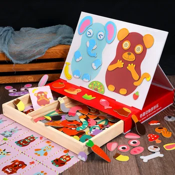 

100+PCS Wooden Magnetic Puzzle Figure/Animals/ Vehicle /Circus Drawing Board 5 styles Box Educational Toy Gift