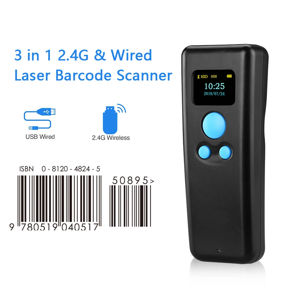 

Portable Barcode Scanner 1D Handheld Bluetooth QR Code 3 in 1Ccanner gun compatible with various apps and computer High Speed