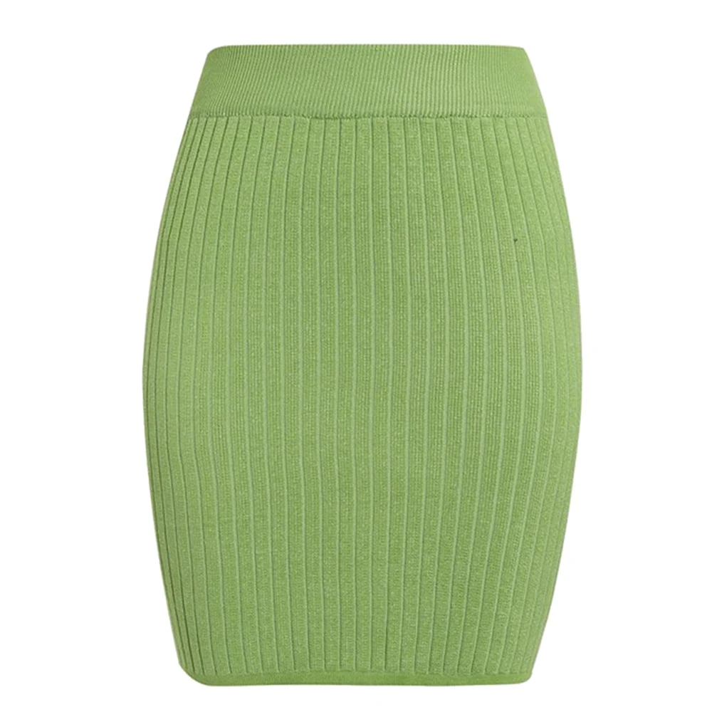 NIBESSER Новое поступление женские юбки осень зима теплая трикотажная прямая юбка женская мода ребристая юбка средней длины - Цвет: Fruit Green
