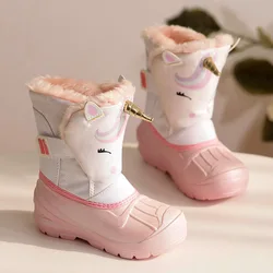 Kids Snow Boots Cute Cartoon Unicorn Pattern Waterproof Kids Shoes for Boys Winter Plush Warm Infant Baby Boots Princess Shoes