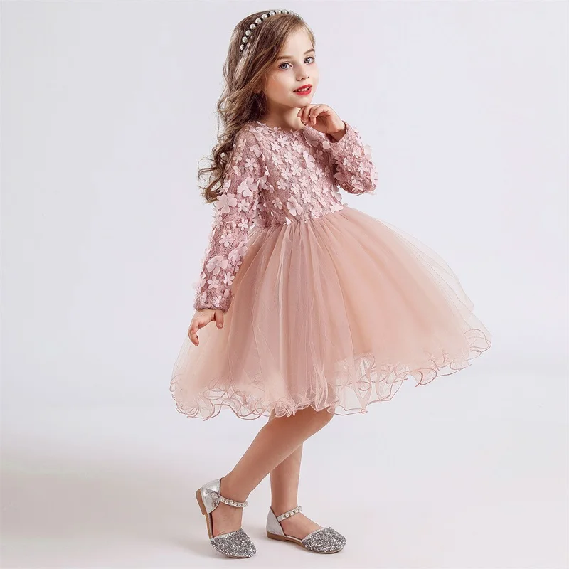 Коллекция года, зимнее платье с длинными рукавами для девочек платье принцессы с цветочным рисунком повседневная одежда повседневные школьные вечерние платья детская одежда