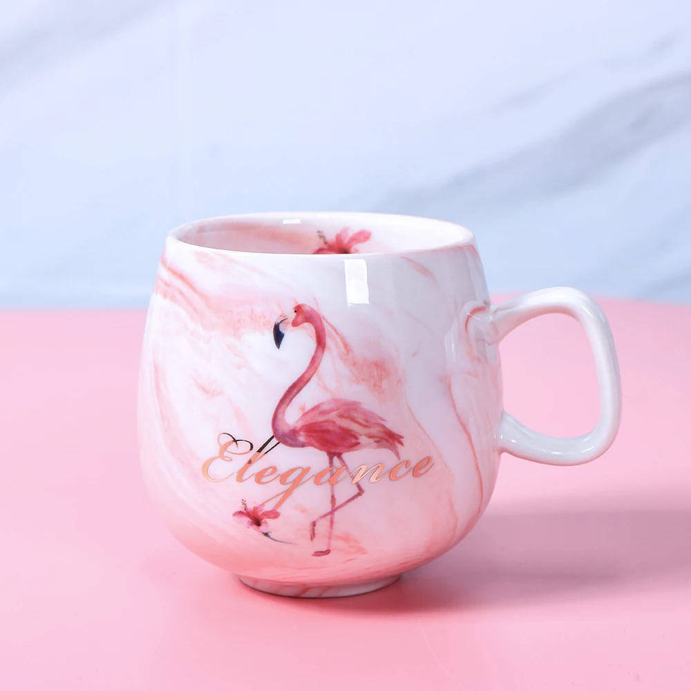 

Creative Marble Flamingo Coffee Mugs 350ml Ceramic Mug Travel Cup With Handgrip Milk Tea Cup New Year Christmas Gift