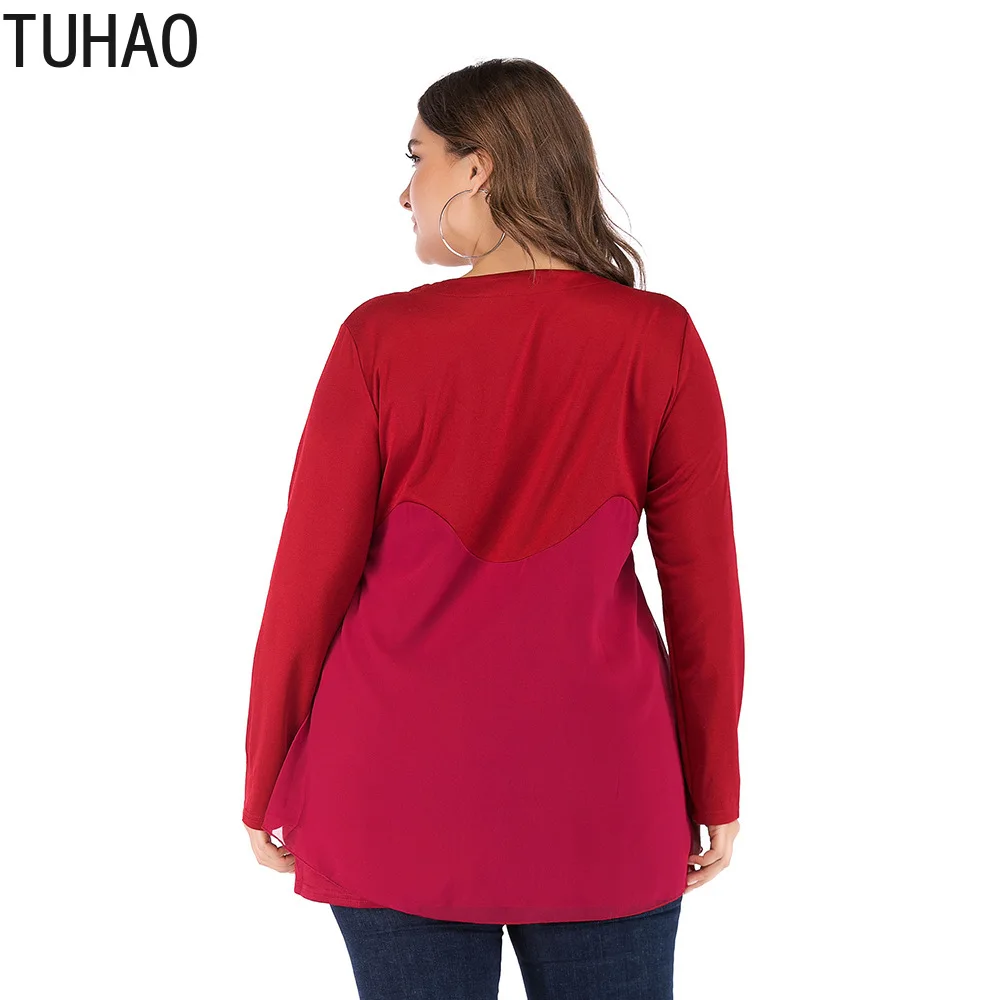 TUHAO, большие размеры 4xl 3xl 5XL, красная женская блузка для отдыха, топ с длинными рукавами, женские рубашки, женская уличная рубашка большого размера JR5646