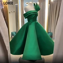 

LORIE 2021 New Design Saudi Arabia Evening Dresses Green Satin Pleats Puffy Short Prom Gowns Tea Length Special Occasion Dress
