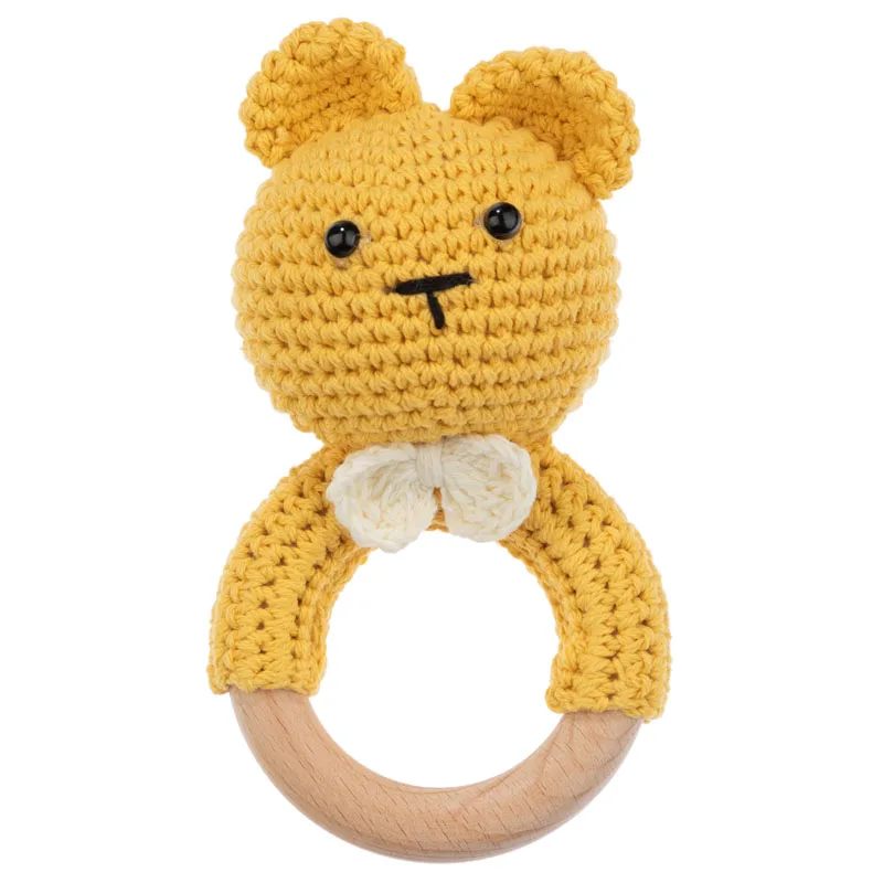 TYRY.HU 1PC Teether Wooden Crochet Rattle Toy BPA Free Wood Rodent Bear Rabbit Rattle Product Newborn Educational Toy Gifts 24