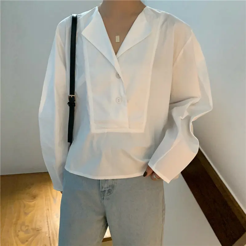 

HziriP 2019 Korea Vintage Palace Style Brief Lantern Sleeves Feminine Solid O-Neck Fresh Stylish Women Pullovers Short Shirts