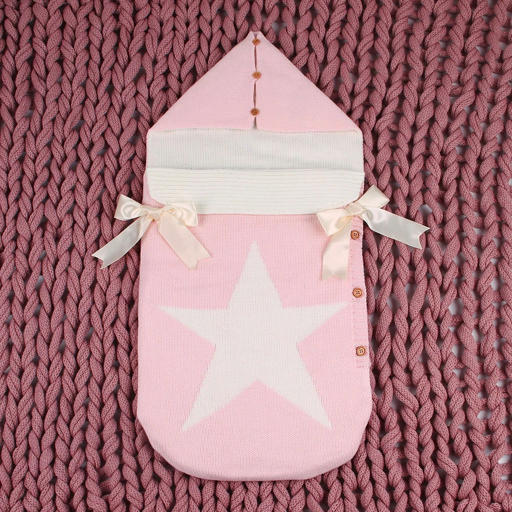 Вязаный спальный мешок для новорожденных - Цвет: pink