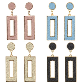

Fashionable And Popular Geometric Square PU Leather Pendant Earrings Female Temperament Retro Earrings Accessories